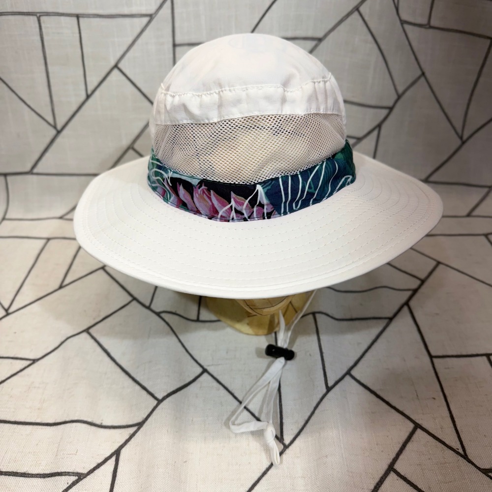Panama Jack Safari Boonie Bucket Hat OS White Tropical Floral‎ Mesh Vented Sun